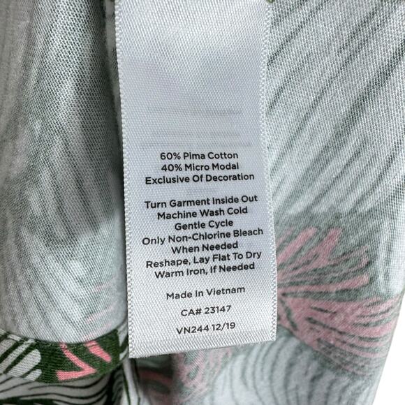 Talbots Pima Cotton Modal White Green Pink Floral 3/4 Sleeve Lightweight Top MP - Picture 5 of 5